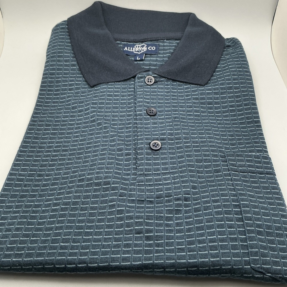 NWT Allery & Co Utility Golf Polo Shirt Size‎ L Blue Gray Grid Knit Mod Vintage